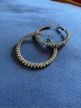 Silver-Tone Rhineetone Beaded Hoop Earrings - Women Jewelry